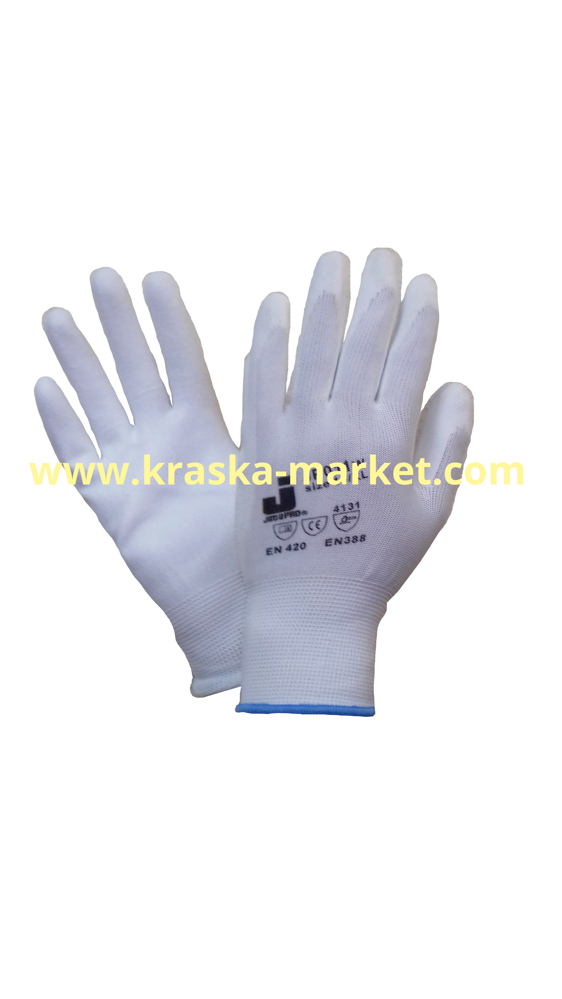 Защитные перчатки из полиэфирной пряжи c полиуретановым покрытием. Цвет: белый. Размер: L. Торговая марка: JetaPro.