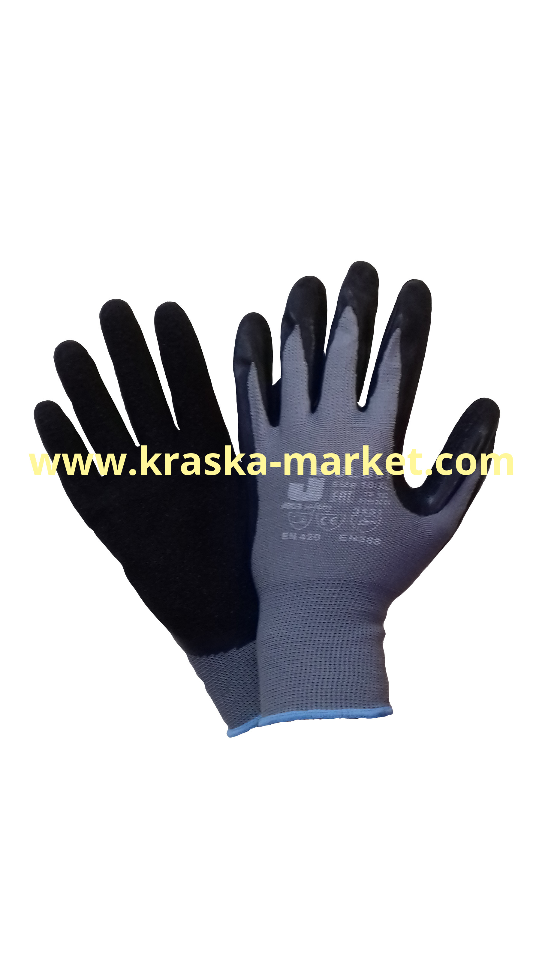 Защитные промышленные перчатки с рельефным латексным покрытием. Цвет: серый/черный. Размер: L. Торговая марка: JetaPro.